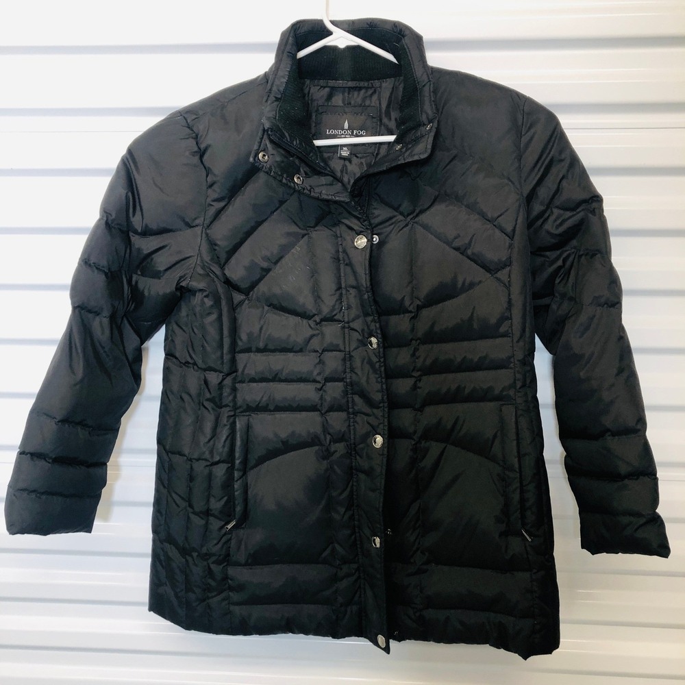 London Fog‎ Down Puffer Jacket Quilted Long Black XL Button Womens